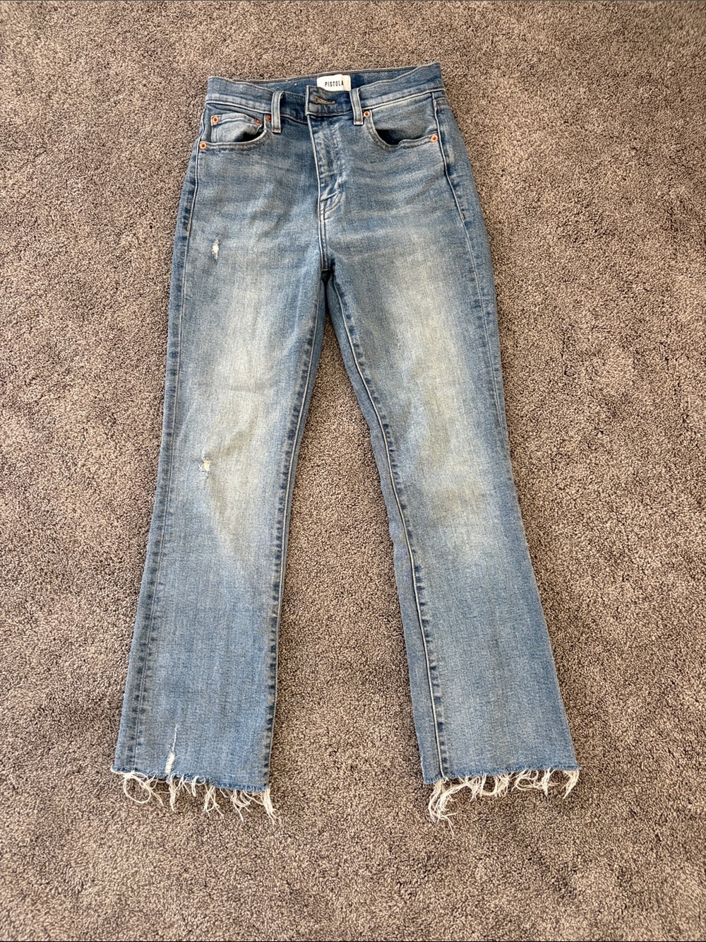 Frame Denim Light Blue Frayed Hem Wide-Leg Jeans